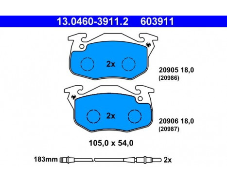 Kit de plaquettes de frein, frein à disque 13.0460-3911.2 ATE, Image 2