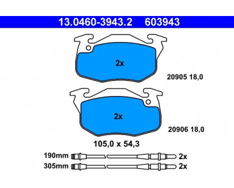 Kit de plaquettes de frein, frein à disque 13.0460-3943.2 ATE