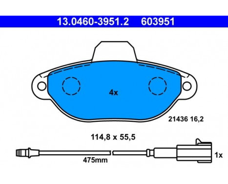 Kit de plaquettes de frein, frein à disque 13.0460-3951.2 ATE, Image 2