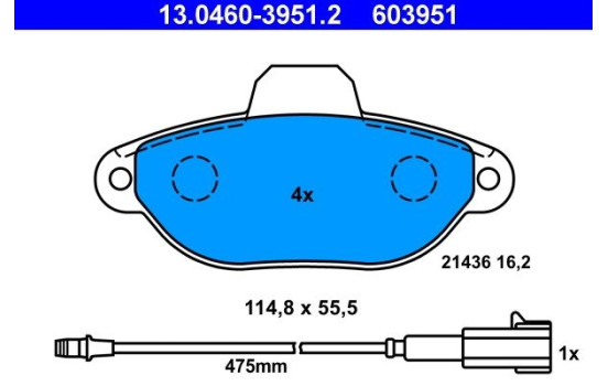 Kit de plaquettes de frein, frein à disque 13.0460-3951.2 ATE, Image 2
