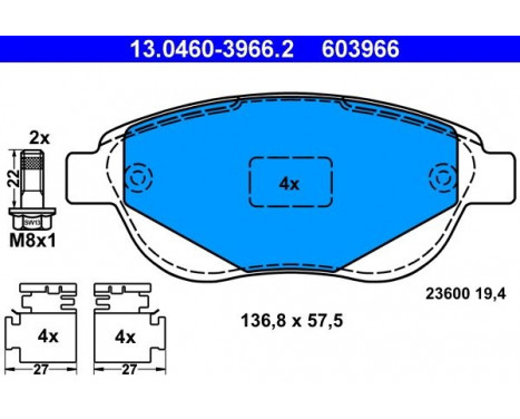 Kit de plaquettes de frein, frein à disque 13.0460-3966.2 ATE, Image 2
