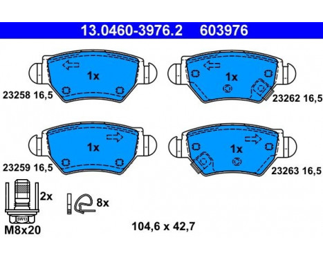 Kit de plaquettes de frein, frein à disque 13.0460-3976.2 ATE, Image 2