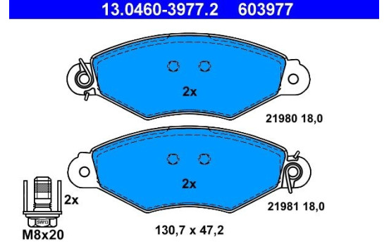 Kit de plaquettes de frein, frein à disque 13.0460-3977.2 ATE, Image 2