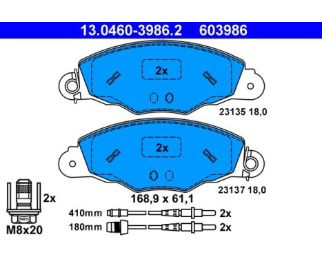 Kit de plaquettes de frein, frein à disque 13.0460-3986.2 ATE