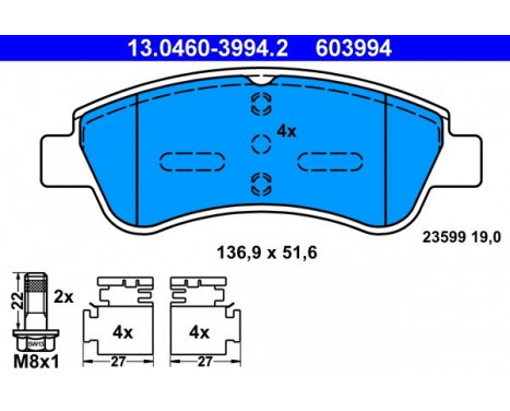 Kit de plaquettes de frein, frein à disque 13.0460-3994.2 ATE, Image 2