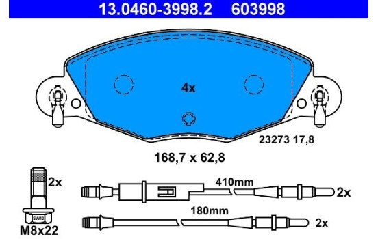 Kit de plaquettes de frein, frein à disque 13.0460-3998.2 ATE, Image 2