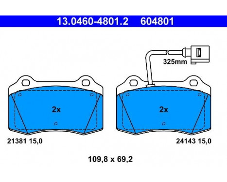 Kit de plaquettes de frein, frein à disque 13.0460-4801.2 ATE, Image 2