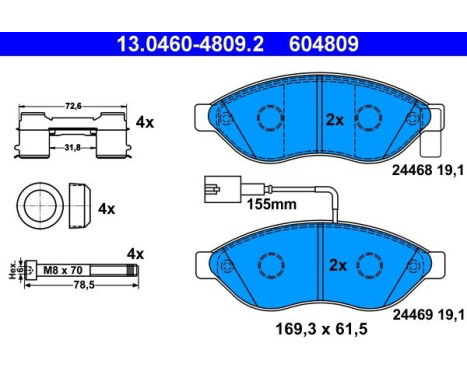 Kit de plaquettes de frein, frein à disque 13.0460-4809.2 ATE, Image 2