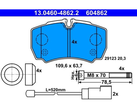 Kit de plaquettes de frein, frein à disque 13.0460-4862.2 ATE, Image 2