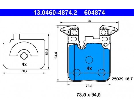 Kit de plaquettes de frein, frein à disque 13.0460-4874.2 ATE, Image 2