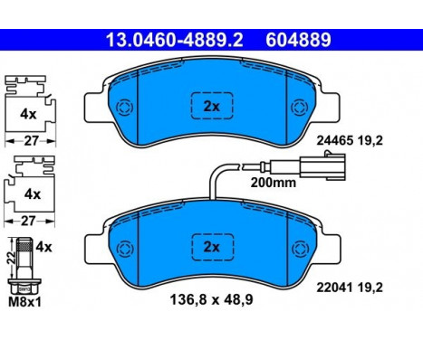 Kit de plaquettes de frein, frein à disque 13.0460-4889.2 ATE, Image 2