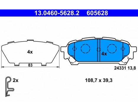 Kit de plaquettes de frein, frein à disque 13.0460-5628.2 ATE, Image 2