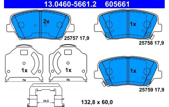 Kit de plaquettes de frein, frein à disque 13.0460-5661.2 ATE