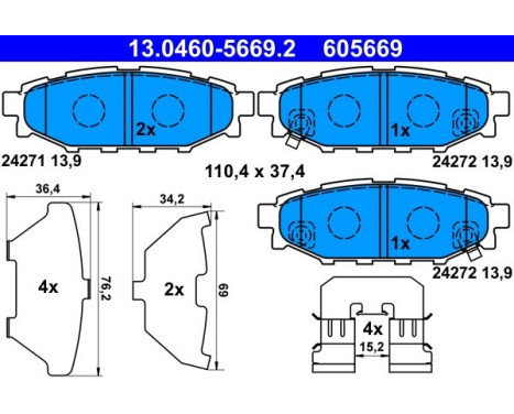 Kit de plaquettes de frein, frein à disque 13.0460-5669.2 ATE, Image 2