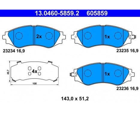 Kit de plaquettes de frein, frein à disque 13.0460-5859.2 ATE