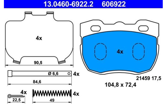 Kit de plaquettes de frein, frein à disque 13.0460-6922.2 ATE, Image 2