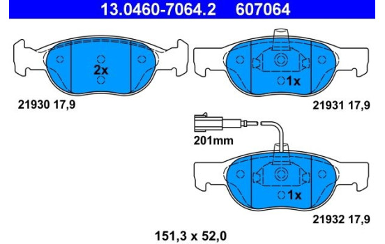 Kit de plaquettes de frein, frein à disque 13.0460-7064.2 ATE, Image 2