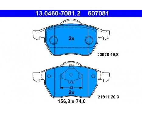 Kit de plaquettes de frein, frein à disque 13.0460-7081.2 ATE, Image 2