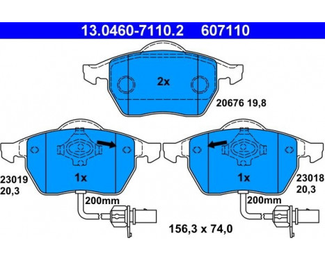 Kit de plaquettes de frein, frein à disque 13.0460-7110.2 ATE, Image 2