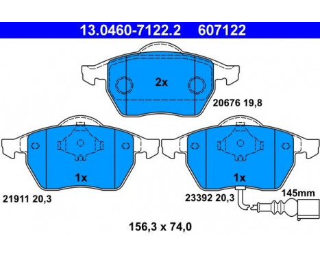 Kit de plaquettes de frein, frein à disque 13.0460-7122.2 ATE, Image 2