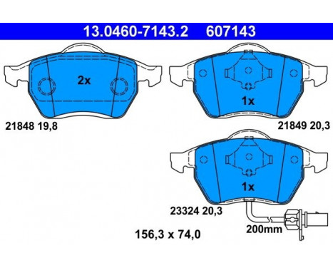 Kit de plaquettes de frein, frein à disque 13.0460-7143.2 ATE, Image 2