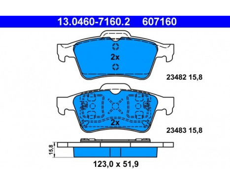 Kit de plaquettes de frein, frein à disque 13.0460-7160.2 ATE, Image 2