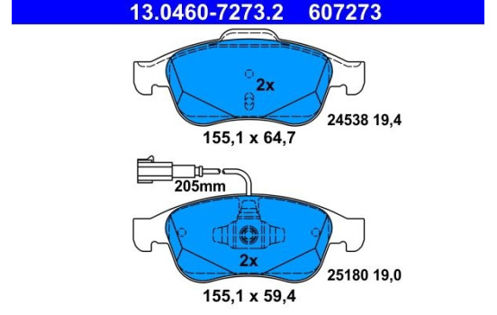 Kit de plaquettes de frein, frein à disque 13.0460-7273.2 ATE, Image 2