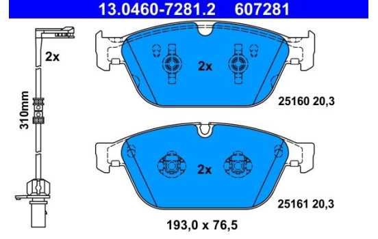 Kit de plaquettes de frein, frein à disque 13.0460-7281.2 ATE, Image 2