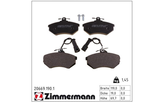 Kit de plaquettes de frein, frein à disque 20669.190.1 Zimmermann, Image 2