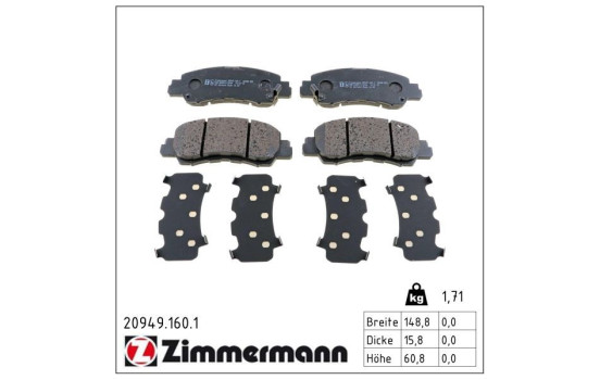 Kit de plaquettes de frein, frein à disque 20949.160.1 Zimmermann