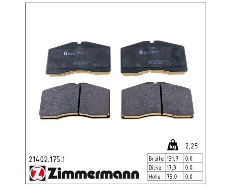 Kit de plaquettes de frein, frein à disque 21402.175.1 Zimmermann