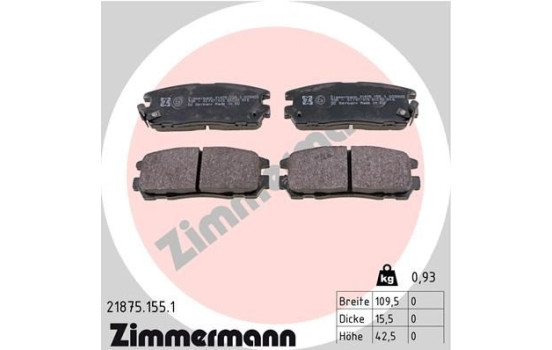Kit de plaquettes de frein, frein à disque 21875.155.1 Zimmermann