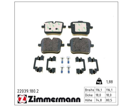 Kit de plaquettes de frein, frein à disque 22039.180.2 Zimmermann