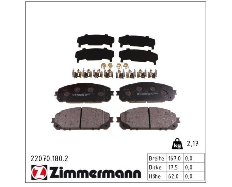 Kit de plaquettes de frein, frein à disque 22070.180.2 Zimmermann