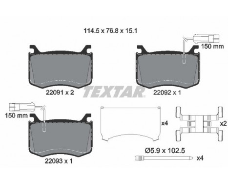 Kit de plaquettes de frein, frein à disque 2209101 Textar