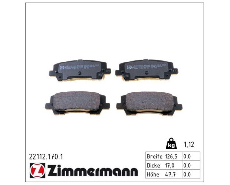 Kit de plaquettes de frein, frein à disque 22112.170.1 Zimmermann