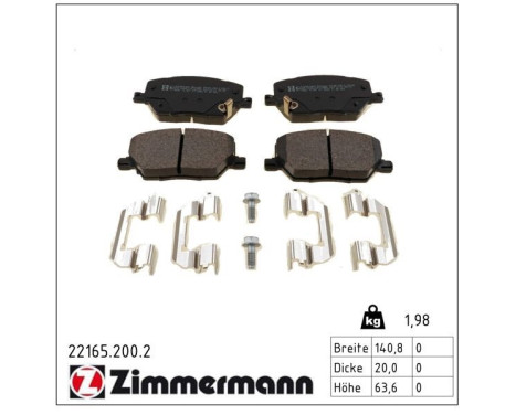 Kit de plaquettes de frein, frein à disque 22165.200.2 Zimmermann