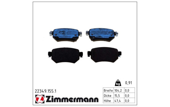 Kit de plaquettes de frein, frein à disque 22349.155.1 Zimmermann