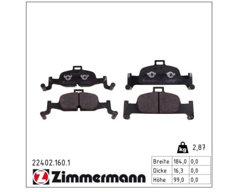 Kit de plaquettes de frein, frein à disque 22402.160.1 Zimmermann