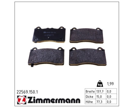Kit de plaquettes de frein, frein à disque 22569.150.1 Zimmermann