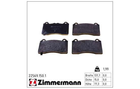 Kit de plaquettes de frein, frein à disque 22569.150.1 Zimmermann