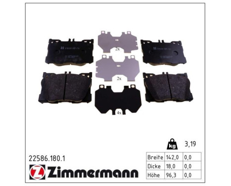 Kit de plaquettes de frein, frein à disque 22586.180.1 Zimmermann