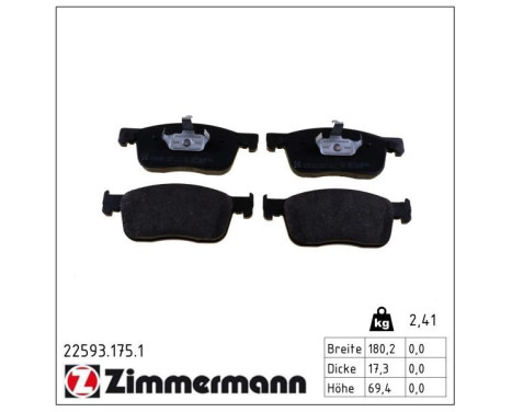 Kit de plaquettes de frein, frein à disque 22593.175.1 Zimmermann