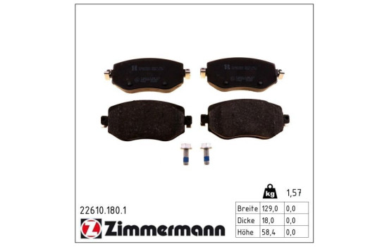 Kit de plaquettes de frein, frein à disque 22610.180.1 Zimmermann