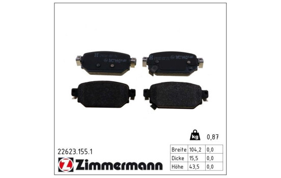 Kit de plaquettes de frein, frein à disque 22623.155.1 Zimmermann
