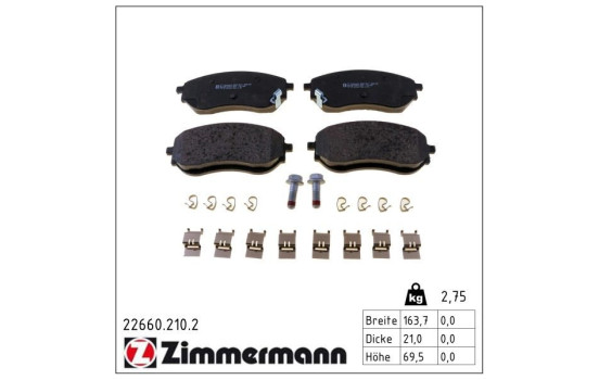Kit de plaquettes de frein, frein à disque 22660.210.2 Zimmermann