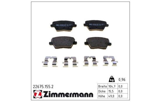 Kit de plaquettes de frein, frein à disque 22675.155.2 Zimmermann