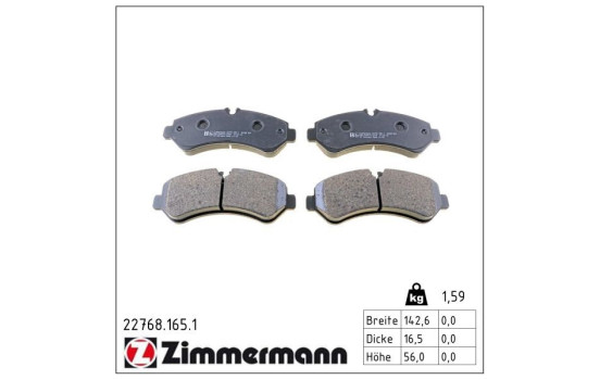 Kit de plaquettes de frein, frein à disque 22768.165.1 Zimmermann