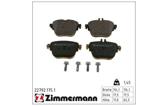 Kit de plaquettes de frein, frein à disque 22792.175.1 Zimmermann
