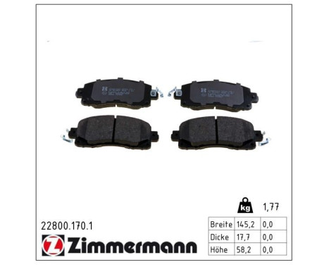 Kit de plaquettes de frein, frein à disque 22800.170.1 Zimmermann